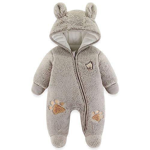 Fairy Baby Newborn Baby Snowsuit Bear Outfit Footie Romper Winter Thick Fleece Jumpsuit Infant Coat for Girls Boys 0-12M