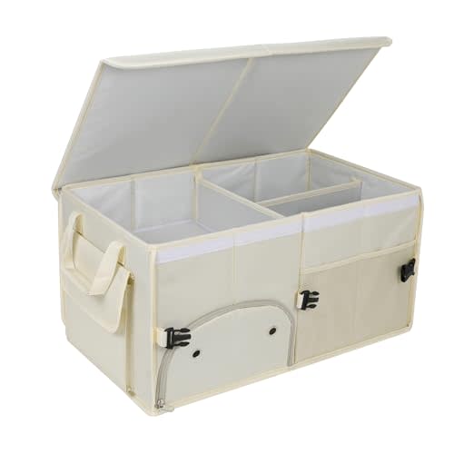 AOKJOY Car Trunk Organizer with Lid Car Storage Organizer Collapsible Multi Compartment Car Organizerwith shoe bag for SUV(Beige)