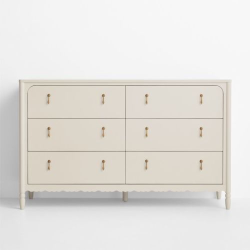 Beatrix 55" Linen Wood Wide 6-Drawer Kids Dresser