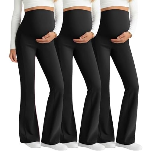 3 Pack Maternity Flared Leggings Over The Belly Yoga Bootcut Stretchy Pregnancy Pants Lounge Mama Soft Trousers