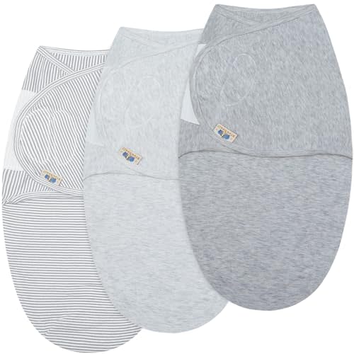 BlueSnail Ultra Soft Newborn Essentials Easy Wrap Swaddle Blankets, Adjustable Baby Cotton Swaddle Wrap (0-3M, 8-13lbs, Grey Set)