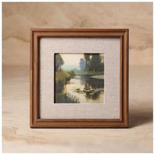 Kinkeeping Water Lilies Print Framed Wood Table Decor