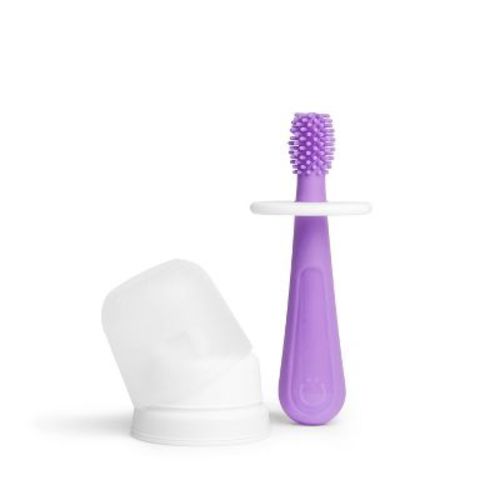 Ubbi 360° Baby Training Toothbrush with Safety Shield and Cover, Smoothie Purple