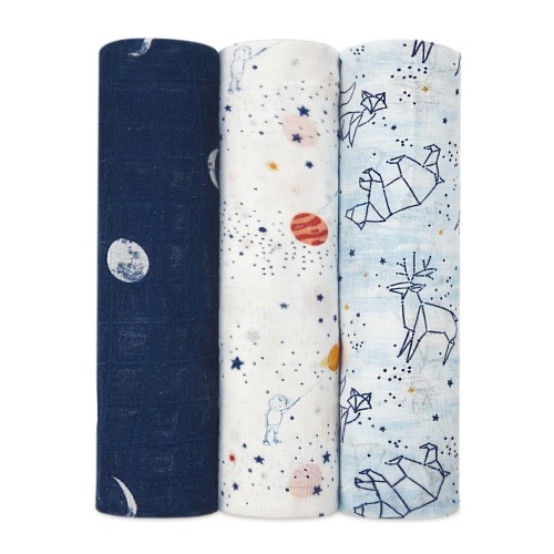 Boutique Silky Soft Swaddle Blanket - Dark Blue Star Print Swaddle 3pk | aden + anais