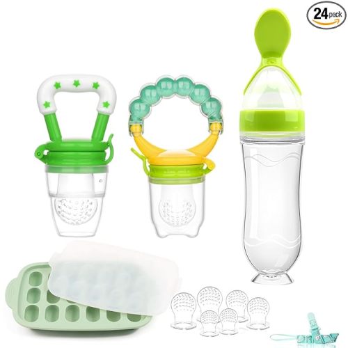 Baby Fruit Feeder & Baby Breastmilk Popsicle Molds-WAJIAYON Silicone Babies Food Freezer Tray Storage Containers, Infant Food Pacifier Feeder and Teether Infant Teething Feeders