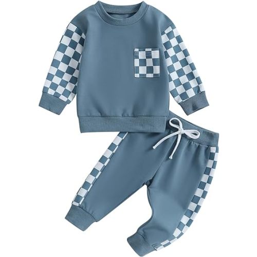 Toddler Baby Boy Fall Winter Outfit Contrast Color Long Sleeve Sweatshirts Stretch Jogger Pants Newborn Clothes Set