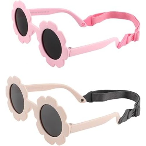 Baby flower Sunglasses with Strap girls Flexible Bendable Polarized Sunglasses for Infant Boys Girls 0-24 Months