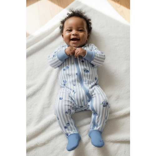 Baby Bamboo Blueberry Zipper Romper, Baby Girl Coming Home Outfit