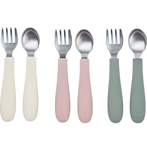 WeeSprout Toddler Utensils, 3 Forks & 3 Spoons, 18/8 Stainless Steel & Food Grade Silicone