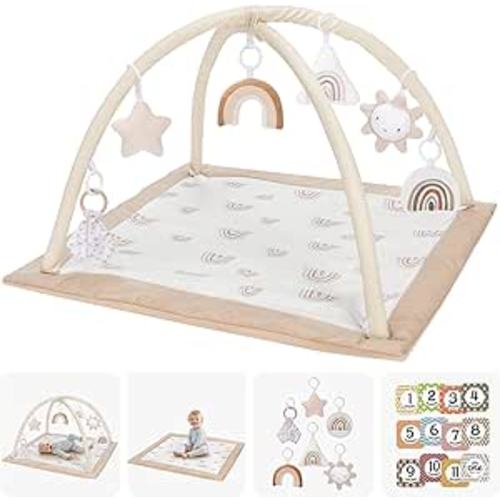 Mallify Washable Tummy Time Mat, Deluxe Baby Play Mat, Baby Play Gym with 6 Featured Toys and 12 Milestone Cards, Baby Gym for Infant & Toddler, Baby Play Mats for Floor, Non Slip Play Mat