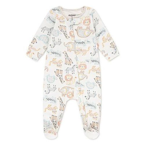 Newborn Baby Boys Huggies Babywear® 100% Organic Cotton Footed Coverall with Zoo Animals Print