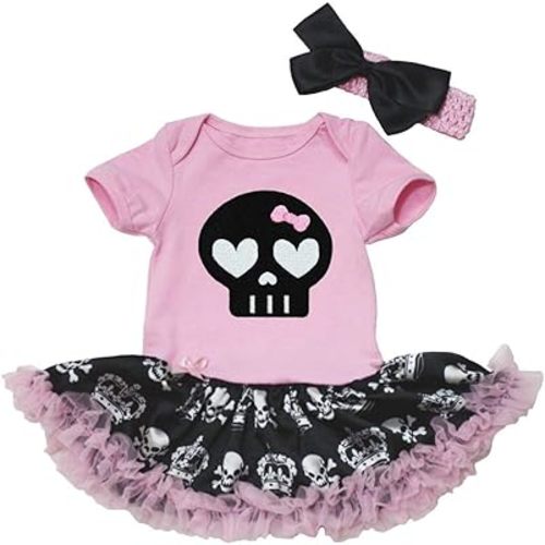 Petitebella Black Skull Face Bodysuit Tutu Baby Dress Nb-18m