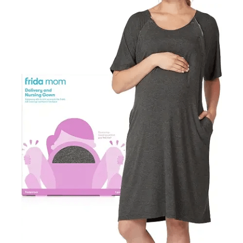 Frida Mom Labor and Delivery Gown for Hospital, Easy-Snap, Tagless Gown | Nursing Gown with Skin-to-Skin Access and Full Coverage in the Back, Soft & Comfortable Fabric