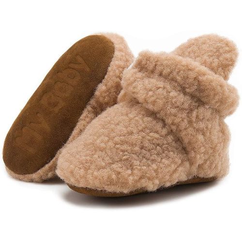 Newborn Baby Boy Girl Soft Fleece Booties Stay On Infant Slippers Socks Shoe Non Skid Gripper Toddler First Walkers Winter Ankle Crib Shoes