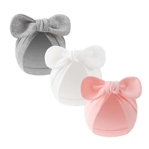 Dalrosia 3PCS Newborn Baby Girls Hats Hospital Hat Baby Cotton Beanie Infant Big Bow Hats for 0-6 Months