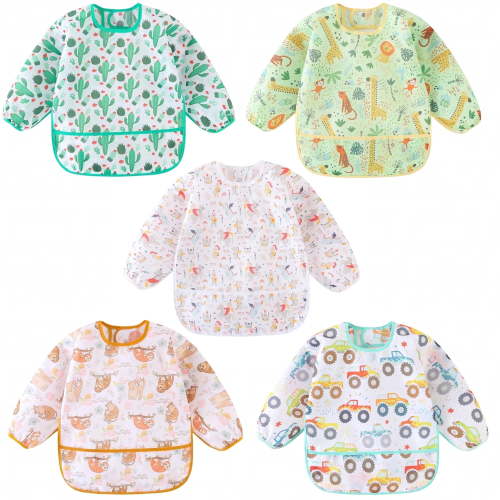HaimoBurg Waterproof Baby Bibs Set, Mess-Resistant Sleeved Bibs for 5-30 Months, Soft and Durable