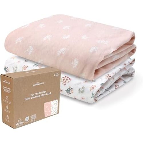 Organic Cotton Pack & Play Sheets - 2pk Mini Crib Sheets Girl, Pink Floral