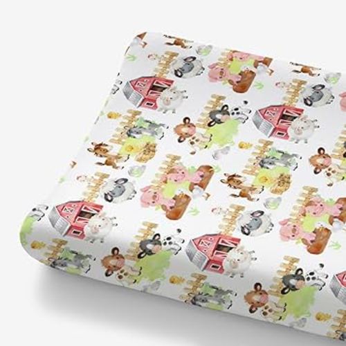 HawSkgFub Farm Animals Life Barn Changing Pad Cover for Baby Girls Boys, Natural Cow Chicken Pig Horse Diaper Change Table Covers, Soft Stretchy Safe Snug Fitted Changing Mat Sheets Fit 32"/34" x 16"