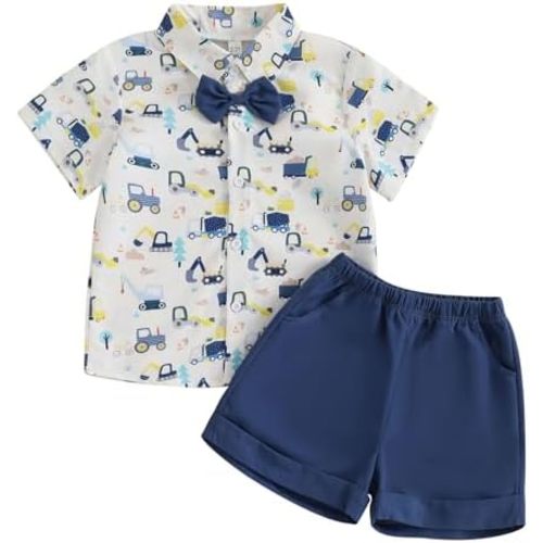 CIYCUIT Toddler Baby Boys Summer Print Shirt Outfits Clothes Short Sleeve Button Down Tops + Shorts Set