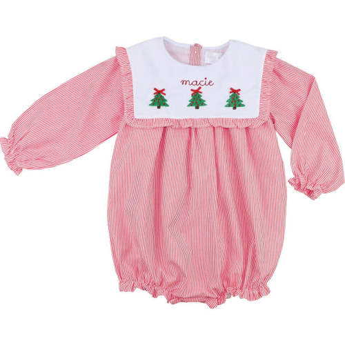 Red Mini Stripe Embroidered Christmas Tree Bubble