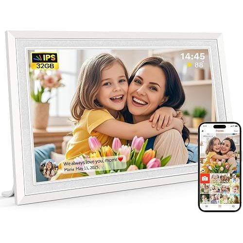 Frameo 10.1" Digital Picture Frame, Smart WiFi Digital Photo Frame with 1280x800 HD IPS Touch Screen 32GB Memory Auto-Rotate Wall Mounted, Share Photos/Videos from Phone Anywhere(White)