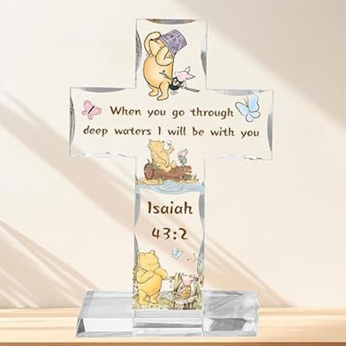 Winnie Inspirational Acrylic Cross, Christian Religious Gifts for Women, Winnie Bible Verse Encouragement Presents for Sister Mom Friend, Home Office Desk Decor Cheer Up Plaques