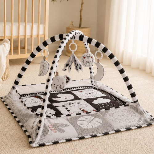 Baby activity gym mat | tummy time play mat | newborn play gym | crawling blanket | removable hanging toys | 0 to 18 months – BUBINNA