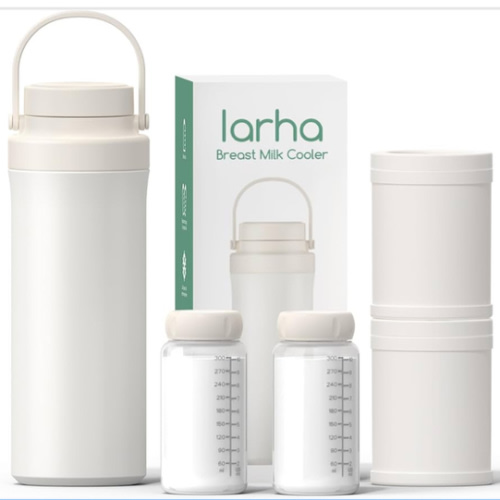 Portable Breast Milk Cooler, 22oz Breastmilk Cooler Bottle for Outdoor with 360°Total Cooling for 24 Hours, Storage Container with 2pcs Baby Bottles, Breastfeeding Essentials, Beige