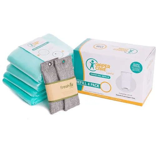 4 Pack Diaper Refill Liners – Compatible with Dekor PLUS Refill - Disposable Diaper Pail Liners Hold Up To 2372 Diapers – Baby Scented Refills with Natural Bamboo Charcoal Smell Eliminator Bags