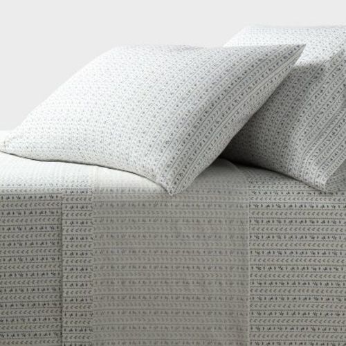 King Organic Percale Printed Sheet Set Ivory Floral Stripe - Threshold™