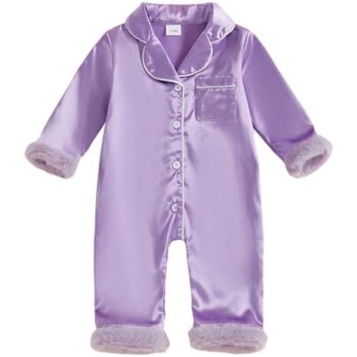 Multitrust Newborn Baby Girl Boy Silk Pajamas Long Sleeve Button Down Satin Infant Pjs One Piece Jumpsuit Loungewear