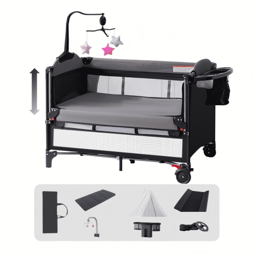Baby Playard Portable Infant Playard & Bed-Sharing & Baby Crib with Reversible Changing Table for Newborn to Toddlers,Unisex,BLACK