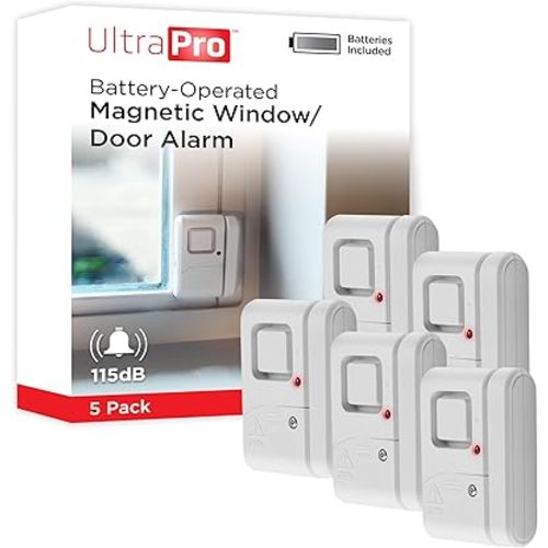 UltraPro Personal Security Window and Door Alarm, 5 Pack, DIY Protection, Burglar Alert, Wireless Chime/Alarm, Easy Installation, Home Security, Ideal for Home, Garage, Apartment , White, 45987