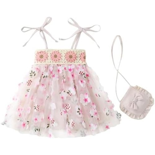 Baby Girl Summer Floral Smocked Tulle Fairy Dress with Purse Set