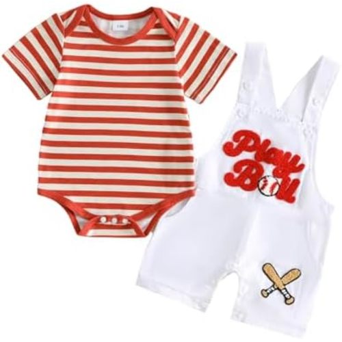 Newborn Baby Boy Summer Clothes Striped Short Sleeve Romper Letter Ball Overall Shorts Set Cute Coming Home Outfit