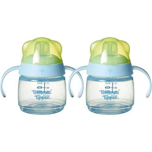 Tommee Tippee Transition Baby Sippy Cup With Spout, Ages 4 Months and Up, 5 oz, Leak-Proof Silicone Spout, Easy Grip Handles, Pink, Pack of 2