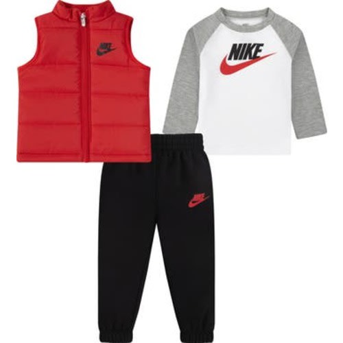 Colorblock Puffer Vest, Logo T-Shirt & Fleece Joggers Set