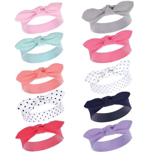 Hudson Baby Infant Girl Cotton Headbands 10pk, Bright Colors, 0-24 Months