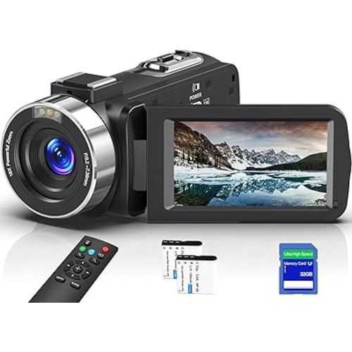 Yollner 8K Video Camera 64MP Camcorder IR Night Vision Vlogging Camera, 18X Zoom WiFi Digital Touch Screen Camcorder for YouTube with 32GB SD Card, Remote Control, and Two Batteries