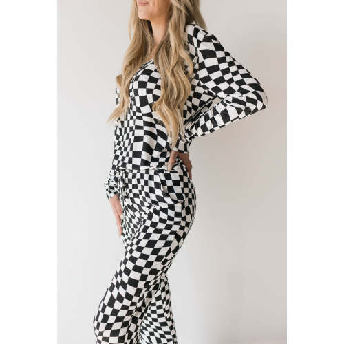 Women's Bamboo Pajamas | Black & White Wavy Checkerboard