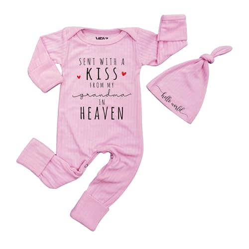Sent With A Kiss From My Grandma In Heaven Newborn Bodysuit and Hat Gender Neutral Baby Clothes Shower Gift