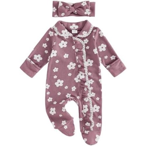 Ayalinggo Newborn Baby Girl Fall Winter Outfits Clothes Knit Jumpsuit Ruffle Romper Newborn Coming Home Outfit for Baby Girl