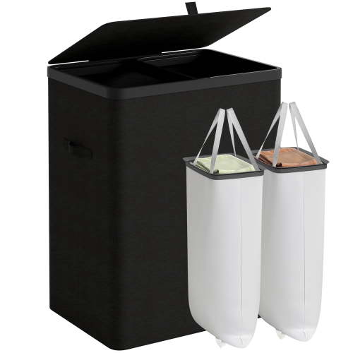 Dovied 150L Double Laundry Hamper with Lid, 2 Removable Washing Bags with Handles, Large Clothes Sorter for Easy Separation (Black)