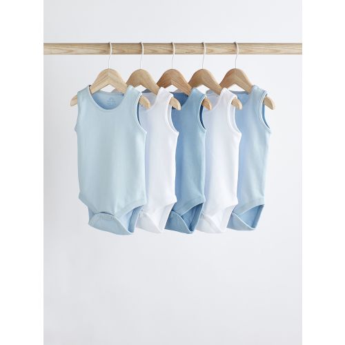 Blue 5 Pack Baby Vest Bodysuits