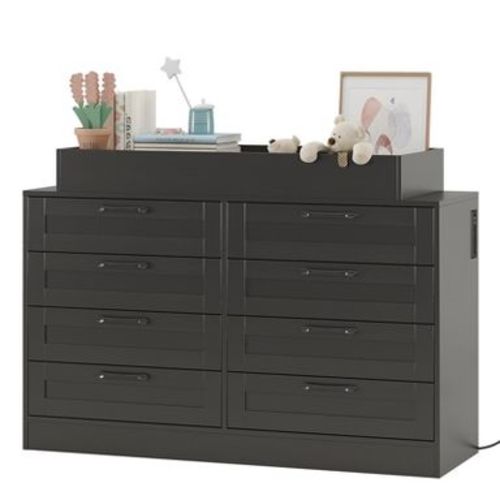 8-Drawer Changing Table Dresser, 47.2"W x 15.8"D x 36.2"H, Black, 1 Unit, for Nursery & Bedroom Storage