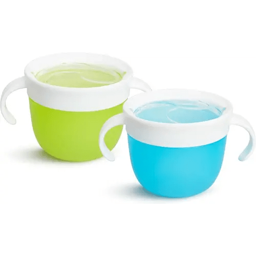 Munchkin Snack Catcher Toddler Snack Cups, No Spil, 2 Pack Containers, Blue/Green