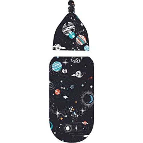 Space Baby Stuff Galaxy Swaddle with Beanie Set, Soft and Stretchy Baby Constellation Receiving Blanket Swaddle Sack for Boy and Girl Gift