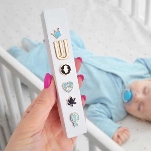 Judaica Baby Gift, Mezuzah for Kids Room Nursery, Star of David Mezuza Case, Jewish Blessing Bris Religious Gifts