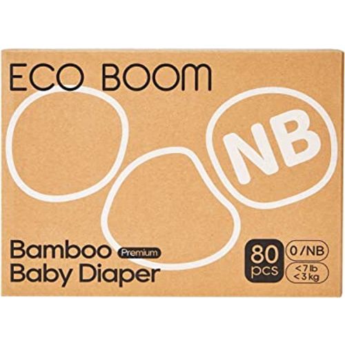ECO BOOM Diapers, Baby Bamboo Viscose Diapers, Eco-Friendly Natural Soft Disposable Nappies for Infant, Size 0 Suitable for up to 7 lbs (Newborn - 80 Count)