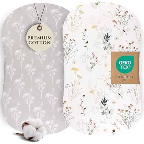 Pobi Baby Bassinet Sheets for Girls, 2 Pack, Cotton Blend (Wildflower)